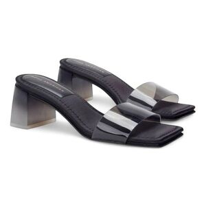 NWOB Good American Women's Block Heel Slide Sandal Black Size 7 Square Toe